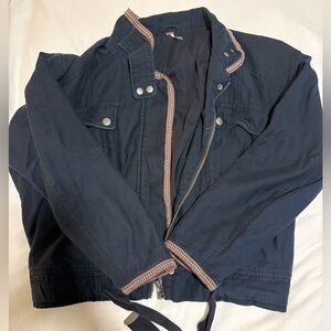 Free People Navy Bomber Jacket with Red Accents